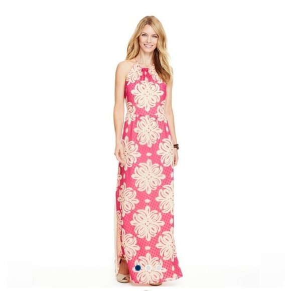 💙 Vineyard Vines Sleeveless Silk Floral Maxi Dress Lined Slits Size 4 - Picture 2 of 10